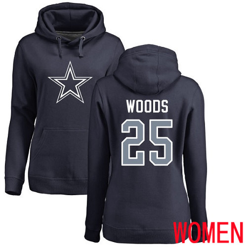 Women Dallas Cowboys Navy Blue Xavier Woods Name and Number Logo #25 Pullover NFL Hoodie Sweatshirts->nfl t-shirts->Sports Accessory